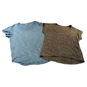 2 Lululemon Athletica Short Sleeve T-Shirts - Blue & Army Green - size M
